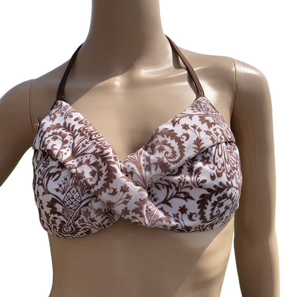 Nicolita Moroccan Women’s Brown Halter Bikini Top L Twisted Front Swimwear - Picture 1 of 6